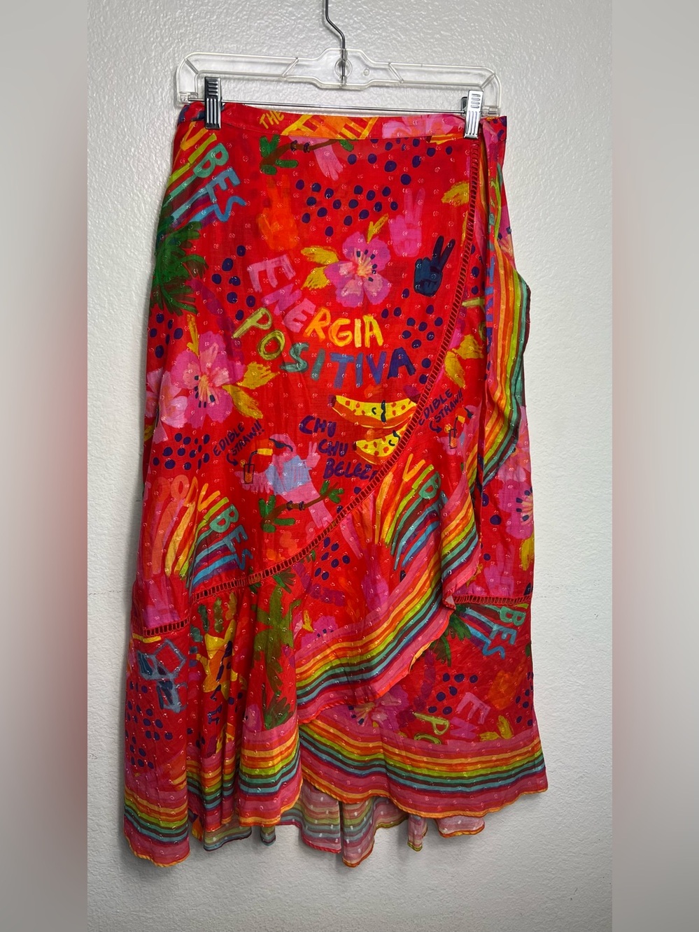 Anthropologie Farm Rio Wrap Maxi Ruffle Skirt Red Summer Beach Vibes Print M NWT - Picture 7 of 12